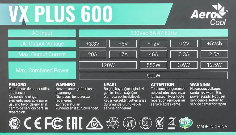 картинка Блок питания AeroCool VX PLUS 600W от магазина Одежда+